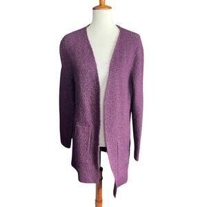 Time And Tru Burgundy Boyfriend Cardigan Knit Long Size L (12-14) w/Pockets